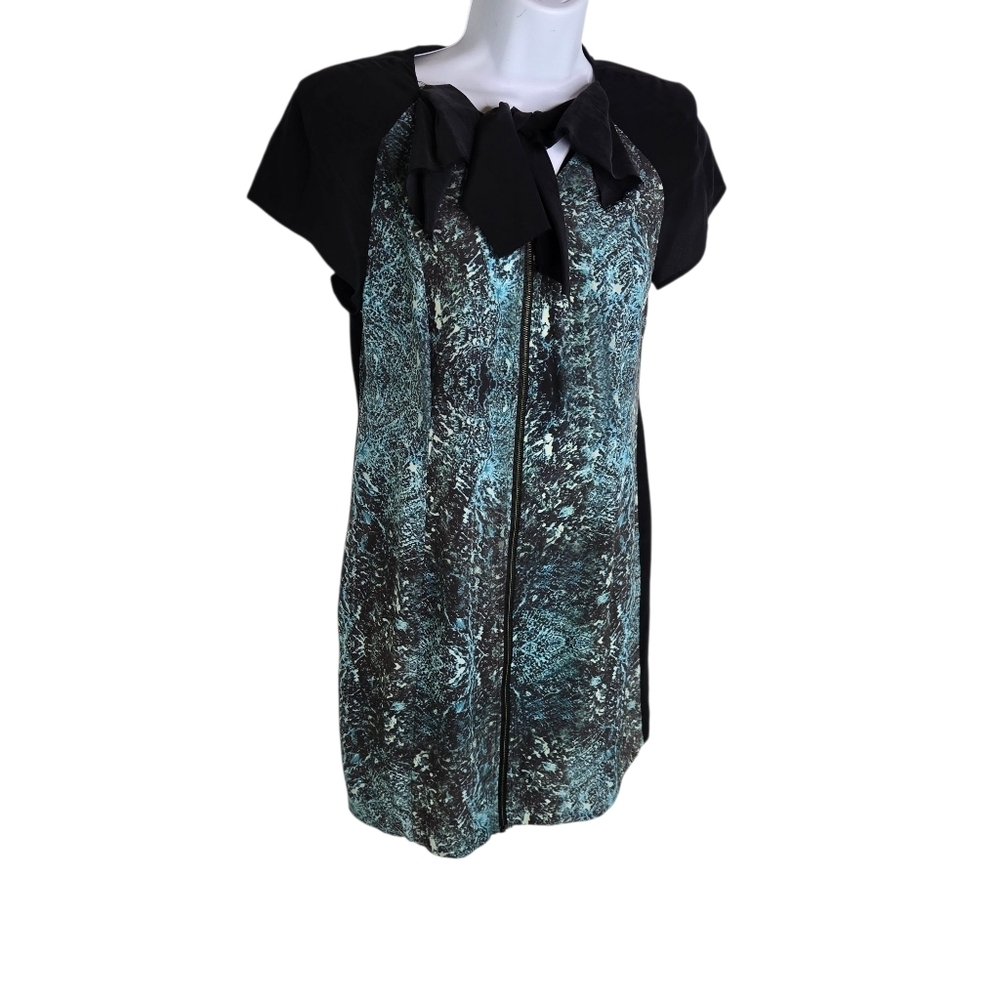 Vena Cava Abstract Silk Print Exposed Zipper Dress